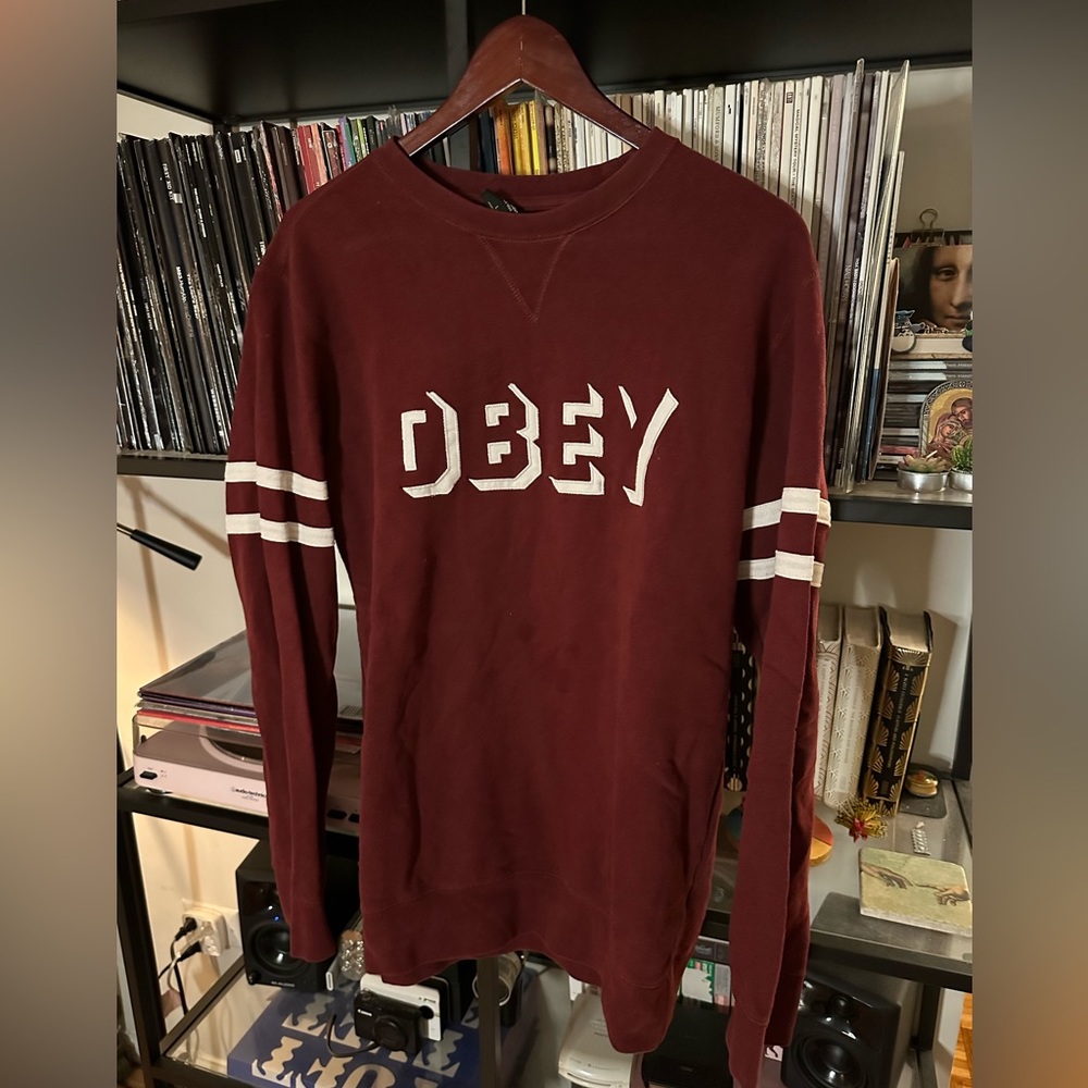 obey crewneck burgundy - size L mens